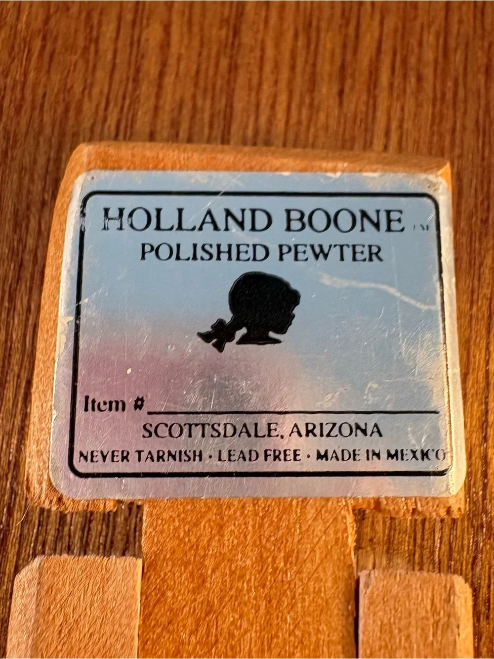 Holland Boone Pewter Picture Frame  7.75” Square Wood Back 4.75”x4.5” Opening
